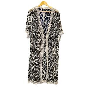 Siren Lily Embroidered Sheer Kimono Cardigan Tie Front Womens Sz 3X Floral Fairy